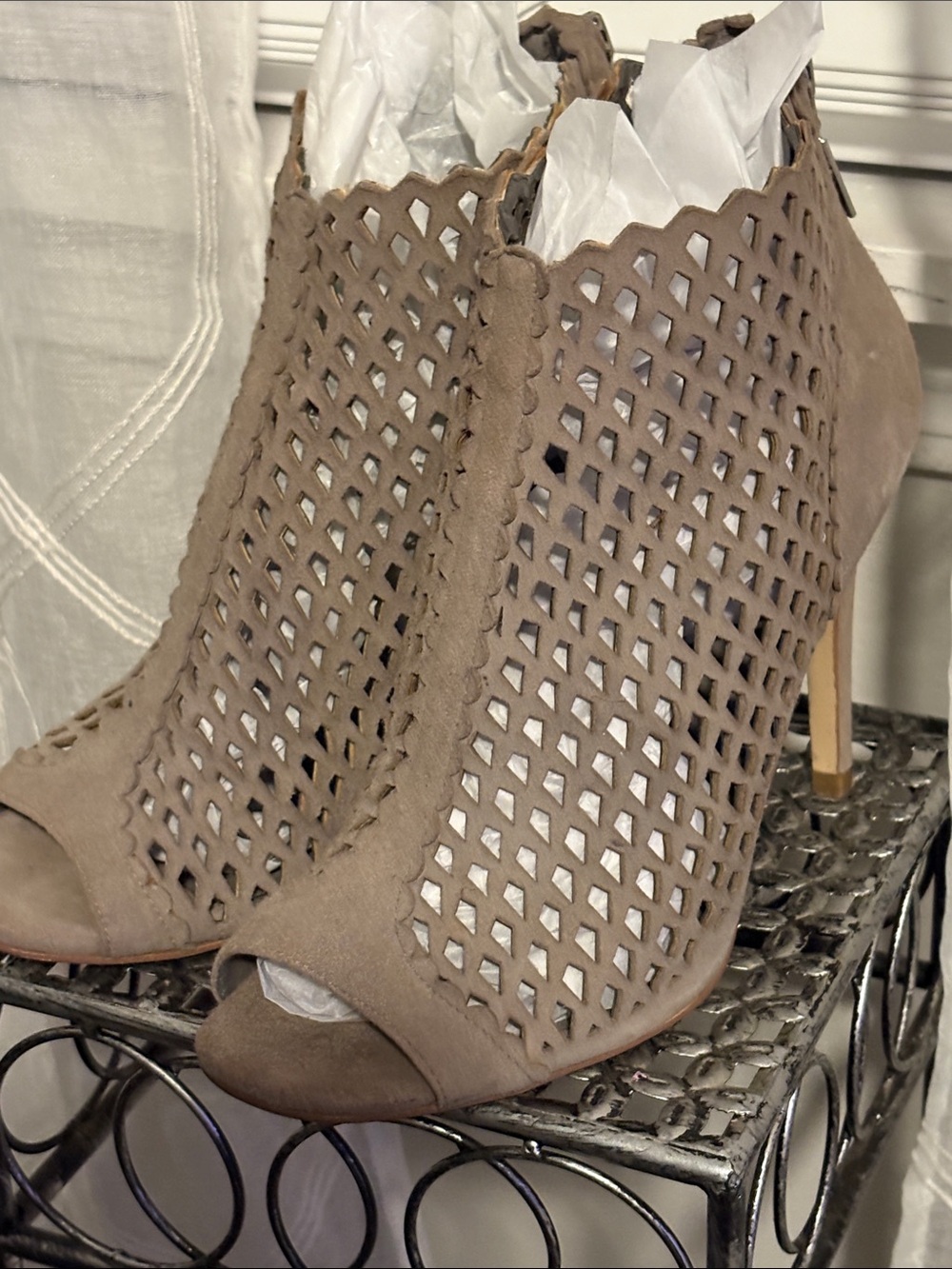 Ivanka Trump Women’s Taupe Cutout Peep-Toe Stiletto Booties size 8.5 US